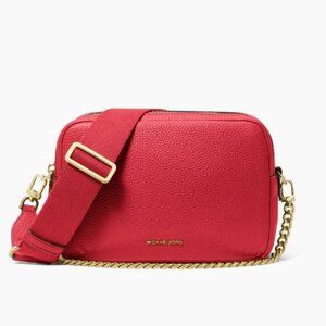 Michael Kors NWT BRYANT Double Zip Md Camera Crossbody Bag - Crimson MSRP $178